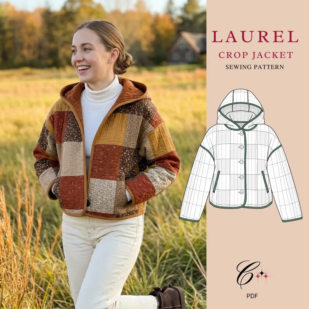 Laurel Crop Jacket Sewing Pattern — get the full pattern on Etsy